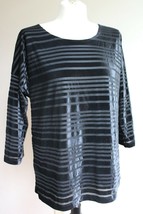 Chico&#39;s 1 (M 8) Black Velvet Stripe Top Shirt Drop Shoulder - £23.41 GBP