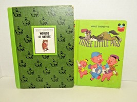 Vintage Set Of 2 Walt Disney Books &#39;72 Three Little Pigs &amp; &#39;65 Worlds Of... - £13.23 GBP