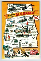 Postcard Greetings From Alabama Map Chrome Camillia State Flower Yellowhammer - $9.00