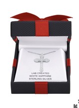 NIB Lab Created White Sapphire Sterling Silver Cross  Necklace Christian Jewelry - £36.17 GBP