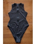 Skims Women's Zip-Front One-Piece Swimsuit Gunmetal Size M/Medium sleeveless hi - $57.42