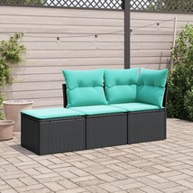 3 Piece Patio Sofa Set with Cushions Black Poly Rattan - $5,512.71 MXN