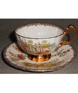 AYNSLEY Bone China GARDEN GATE PATTERN Footed and Ribbed CUP &amp; SAUCER En... - $121.65 CAD