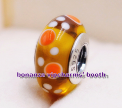 Sterling Silver Handmade Glass Bead Orange &amp; White Bubbles Murano Glass ... - £3.14 GBP