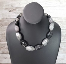 NY Necklace Chunky Black/Gray Beads - £9.63 GBP