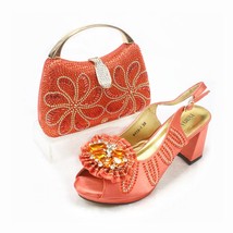 Winter New Design Peep Toe Sandals Matching Bag Set in Peach Color Comfortable H - £111.75 GBP