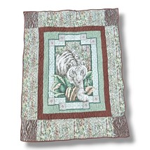 Vintage Handmade Quilted Throw Blanket 60x50 White Tiger Jungle Earth Tones - £22.38 GBP