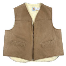 Carhartt Mens 2XL 6SV Faded Brown Duck Cotton Heavy Work Vest Sherpa Lined USA - $39.59