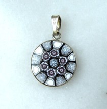 Vintage 925 Sterling Silver Millefiori Art Glass Necklace Pendant C3571 - £37.92 GBP