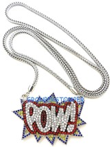 POW Necklace New Crystal Rhinestone Pendant with 36 Inch Franco Chain Hip Hop  - £23.92 GBP