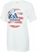 Adidas Boys&#39; Soccer Ball Graphic T-Shirt, White, Size Large(14-16), 9875-1 - £9.87 GBP