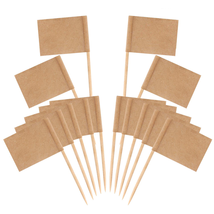 Senkary 100 Pack Blank Toothpick Flags Kraft Paper Food Signs Cheese Markers - £9.54 GBP