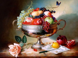 Apple pomegranate Grapes Art Giclee Printed Oil Painting Print - $8.59+