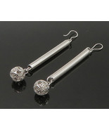 925 Sterling Silver - Vintage Shiny Star Sphere Tube Dangle Earrings - E... - £30.39 GBP