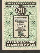 Austria Gutschein d. Marktgemeinde ULMERFELD 20 heller 1920 Austrian Notgeld - £2.36 GBP