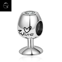Genuine Sterling Silver 925 Wine Glass Friend Bead Charm Red Or White With CZ - £16.88 GBP