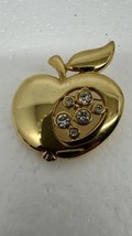 Preloved Vintage Style Apple Gold Tone And Crystals Jewellery Pin Brooch - $10.84