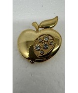 Preloved Vintage Style Apple Gold Tone And Crystals Jewellery Pin Brooch - $198.56 MXN