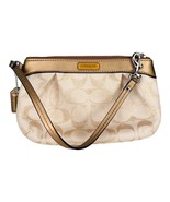 Coach Womens Leather Trim CC Canvas Wristlet Clutch Handbag Beige Gold - $26.72