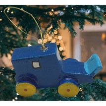 Vintage Truck Christmas Tree Ornament Wood Car Automobile Blue Handpainted - £10.36 GBP