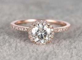 14k Rose Gold Plated Ring 1Ct Center Brilliant Cut Halo Engagement&amp;Wedding Ring - £96.72 GBP