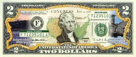 Delaware State/Park Colorized Legal Tender U.S. $2 Bill w/Security Features - £11.17 GBP