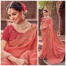 Premium Organza Silk Saree, Designer Blouse Work, Cocktail Partywear Sar... - £97.48 GBP