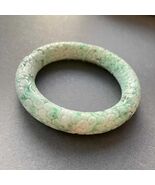 59mm Carved Burmese Jadeite Bangle: Green Jade Flower Bracelet - $250.00