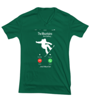Snowboarding TShirt The Mountains Are Calling Green-V-Tee  - £17.36 GBP