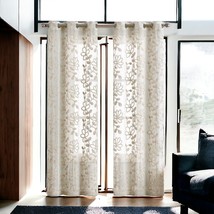 Set of Two 84&quot;  Tan Floral Embroidered Window Panels - $3,626.88 MXN