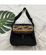 Vintage 90s Canvas Messenger Bag Western Wolves Country Print Black Tan - $35.19 CAD