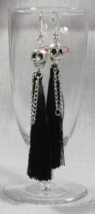 Halloween Skeleton Dangle skull tassel earrings pierced black witchy scary boooo - £6.42 GBP