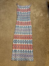 Cabi Dress Maxi Festive Aztec Paisley Sleeveless Boho XS Flowy slit - $14.89