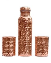 hammered Copper Bottle with 2 Glasses 900 Ml Bottle - set of 3 - £58.22 GBP