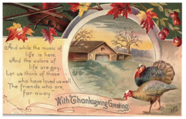 With Thanksgiving Greeting turkey embossed Thanksgiving Postcard HPS Signed - £17.35 GBP