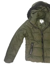 Old Navy Women’s Puffer Jacket Small Green Hooded Faux Fur Trim Winter Coat image 2