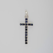 Blue Spinel Cross Silver Pendant, 925 Sterling Sliver Cross Pendant, August Birt - £214.98 GBP