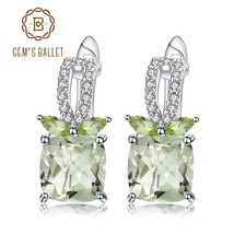 GEM&#39;S BALLET 4.16Ct Natural Green Amethyst Gemstone Earrings 925 Sterling Silver - £41.70 GBP