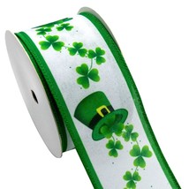 St Patrick&#39;S Day Ribbons 2.5&quot; 10 Yards, Green White Wired Edge Burlap Ribbon Gre - £14.64 GBP