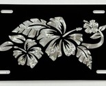 Hibiscus Flower Diamond Etched License Plate Vanity Front Metal Floral C... - $22.95