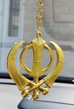 LARGE Plastic Gold Tone Stunning Khanda Punjabi Sikh Pendant Car Rear Mirror - £12.95 GBP