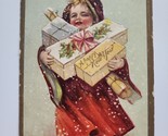 John de Yonch Cute Little Girl in Red Cape New Year No. 5653 c1910 Postc... - $12.99