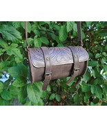 Handmade Greek Leather Barrel Bag with Embossed Pattern - £53.89 GBP
