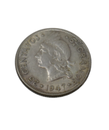 Dominican Republic 1947 Coat of Arms 25 Centavos Silver Coin - $19.59
