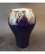 Vintage Unterweissbach Etch Cobalt Vase Weimar Porcelain. Etched Gold Tr... - $336.96 MXN