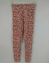 Lularoe Leggings One Size Dark Blue W/ Orange, Olive Green,&amp; White Flora... - $10.88