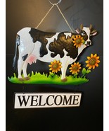 Colorful 3D Metal Cow Bull Wall Decor  Door Welcome Sign w/ Sunflowers F... - $370.12 MXN