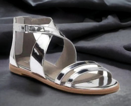 Eileen Fisher Strappy Metallic Sandals 7 1/2 Flats 7.5 Silver Leather Ba... - £69.81 GBP