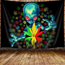 Cool Tapestry For Men, Trippy Alien Stuff Marijuana Leaf Tapestry Wall Hanging - £17.57 GBP