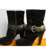 Nine West Black Suede Zippered Stack High Heel Boots Buckle accents 5M E... - $48.35